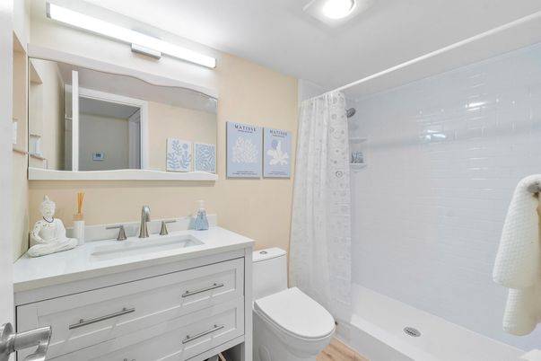 Bathroom, Interior, Recessed Lighting, Wood Texture Flooring