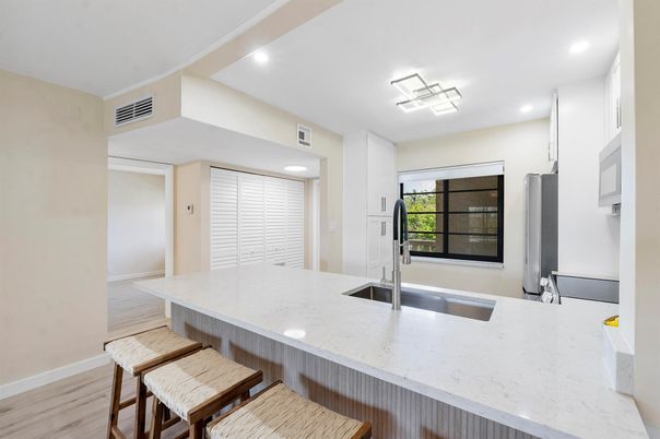 Interior, Kitchen, Recessed Lighting, Wood Texture Flooring