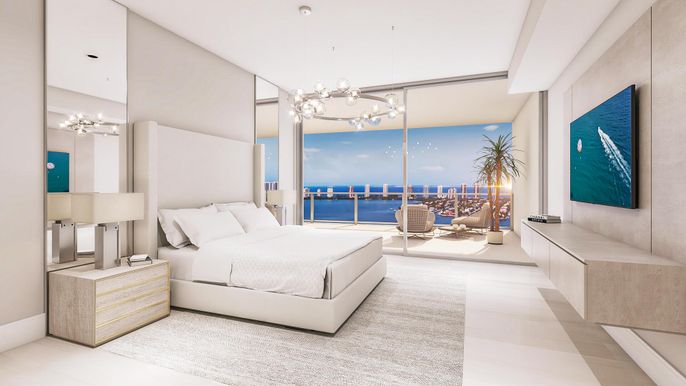 Bedroom, Interior, Pendant Lights, Water