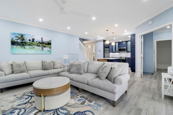 Interior, Kitchen, Living room, Pendant Lights, Recessed Lighting, Stainless Steel Appliances, Wood Texture Flooring