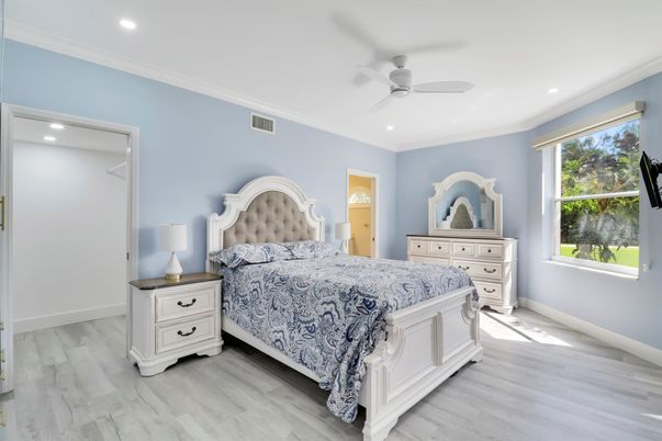 Bedroom, Interior, Recessed Lighting, Wood Texture Flooring