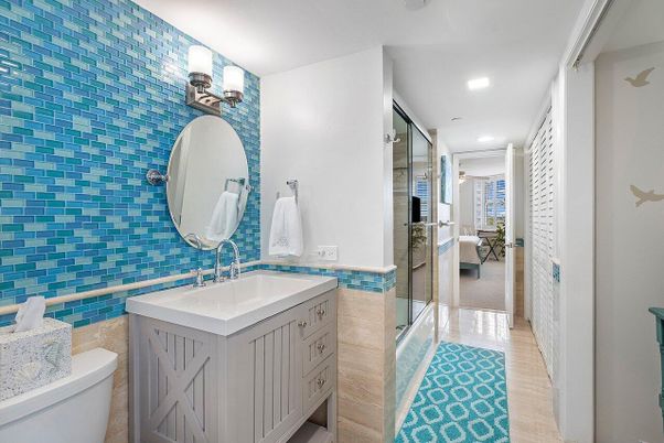 Bathroom, Glass Shower, Interior, Recessed Lighting