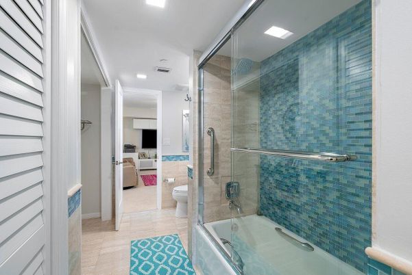 Bathroom, Glass Shower, Interior, Recessed Lighting