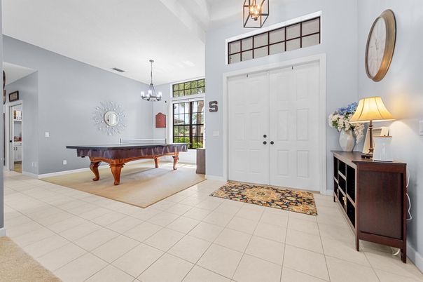 Billiard Table, Chandelier, Game Room, Interior, Pendant Lights