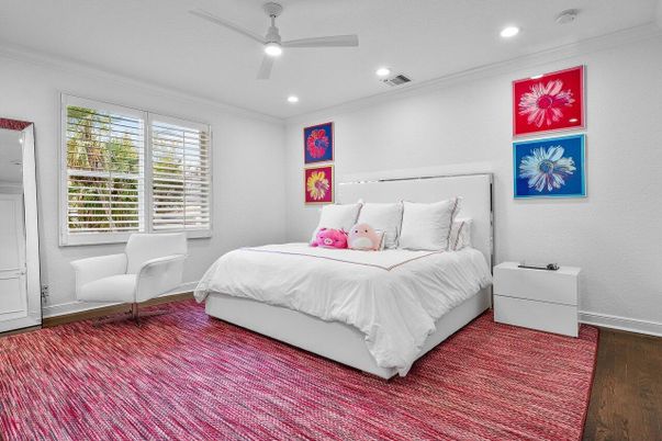 Bedroom, Interior, Recessed Lighting, Wood Texture Flooring