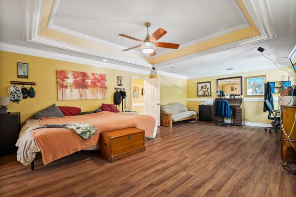 Bedroom, Home Office, Interior, Recessed Lighting, Wood Texture Flooring