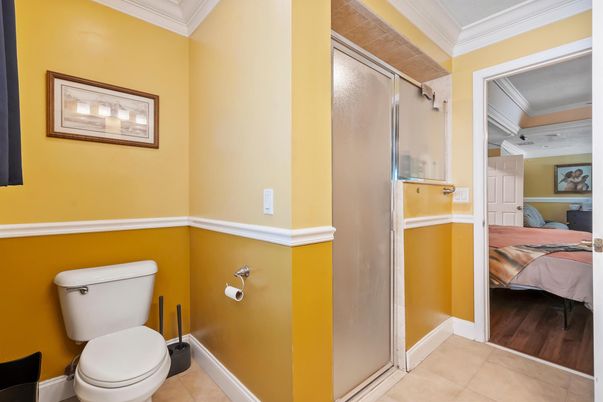 Bathroom, Bedroom, Glass Shower, Interior, Wood Texture Flooring