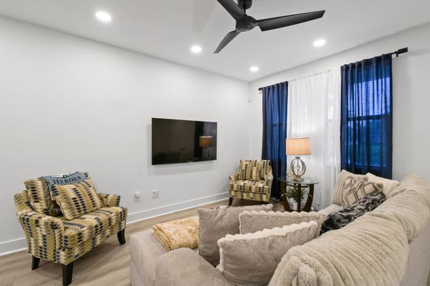 Interior, Living room, Recessed Lighting, Wood Texture Flooring