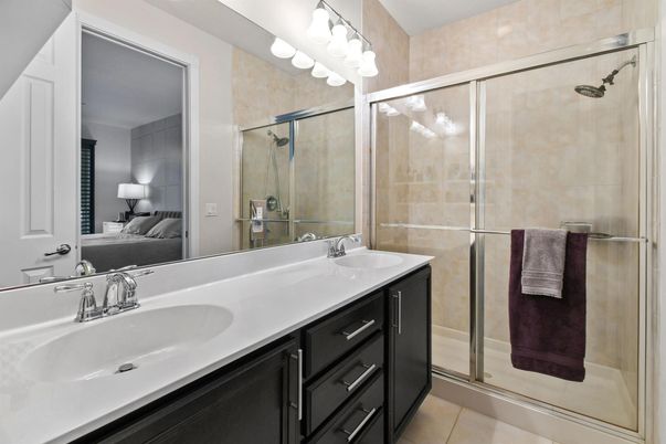 Bathroom, Dual Sink Vanities, Glass Shower, Interior