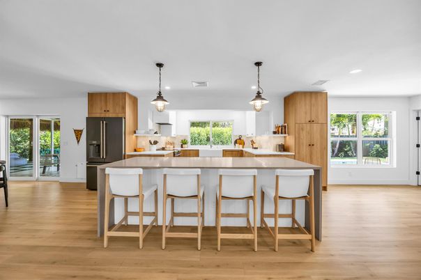 Interior, Kitchen, Pendant Lights, Recessed Lighting, Wood Texture Flooring