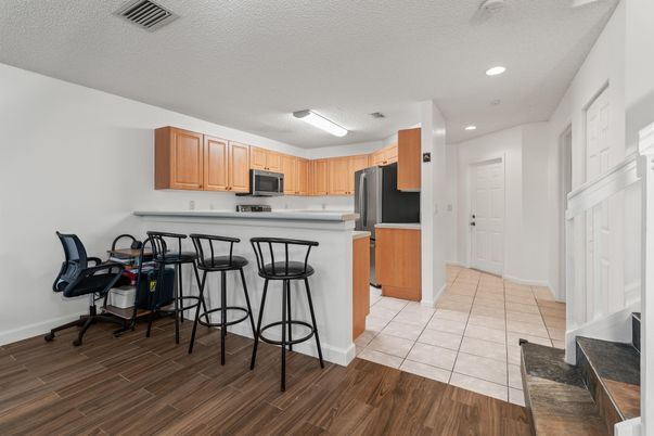 Interior, Kitchen, Recessed Lighting, Wood Texture Flooring