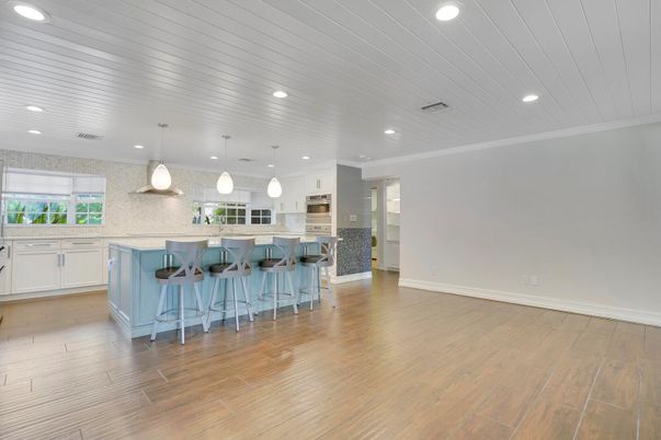 Interior, Kitchen, Pendant Lights, Recessed Lighting, Wood Texture Flooring