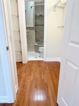 Bathroom, Glass Shower, Interior, Wood Texture Flooring