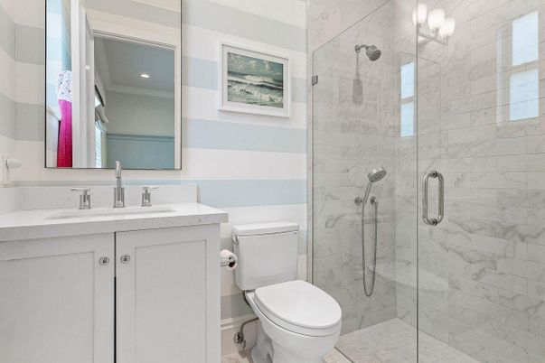 Bathroom, Glass Shower, Interior, Marble Walls, Recessed Lighting