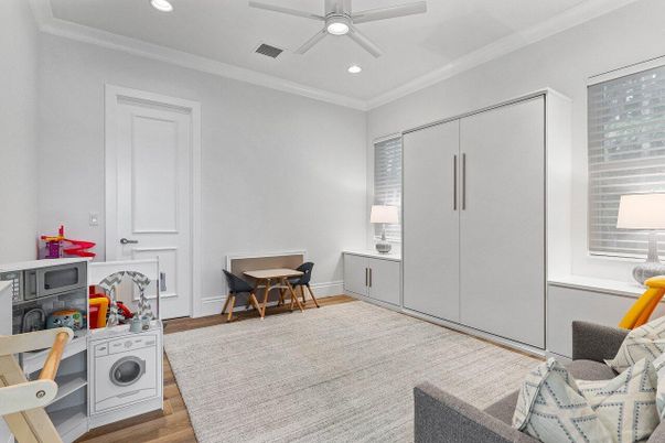 Dining room, Interior, Recessed Lighting, Wood Texture Flooring
