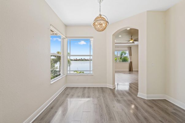 Empty room, Interior, Pendant Lights, Recessed Lighting, Wood Texture Flooring