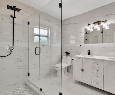Bathroom, Glass Shower, Interior, Marble, Marble Walls