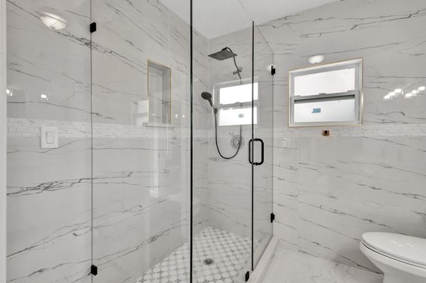 Bathroom, Glass Shower, Interior, Marble Walls