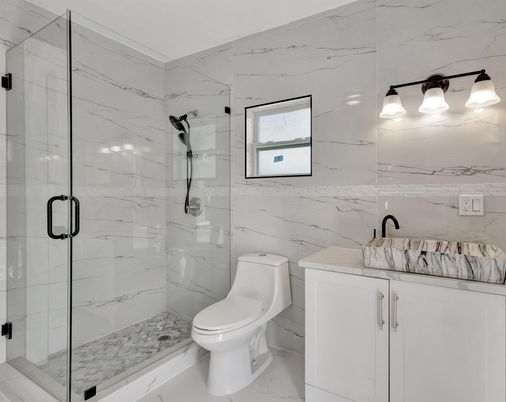Bathroom, Glass Shower, Interior, Marble Walls