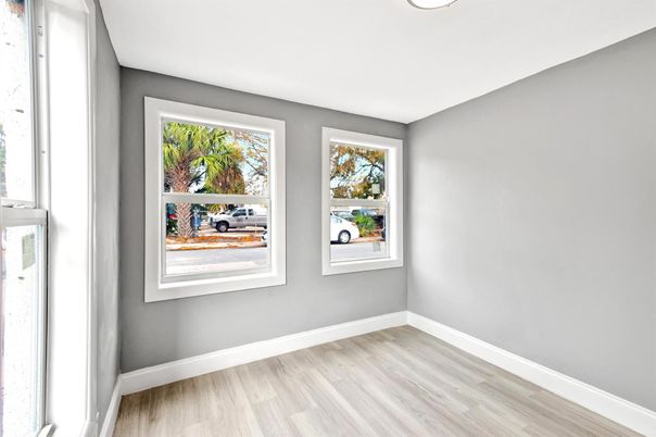 Empty room, Interior, Recessed Lighting, Wood Texture Flooring