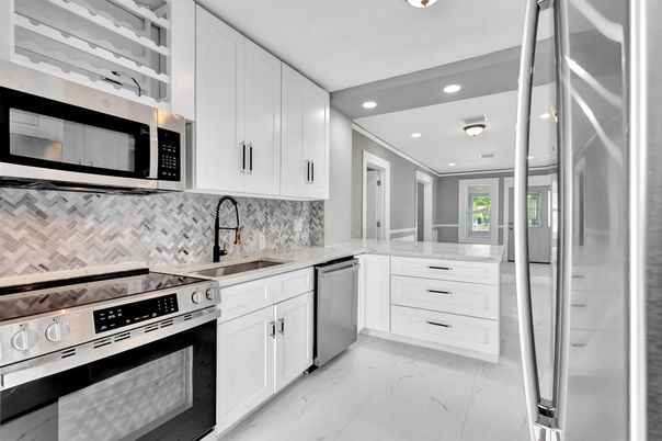 Interior, Kitchen, Marble, Recessed Lighting, Stainless Steel Appliances