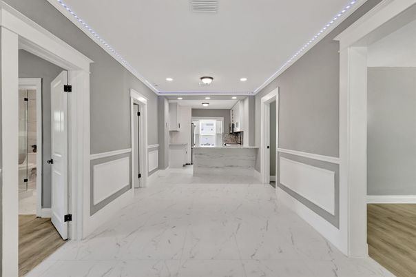 Interior, Marble, Recessed Lighting, Wood Texture Flooring