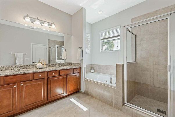 Bathroom, Dual Sink Vanities, Glass Shower, Interior, Recessed Lighting