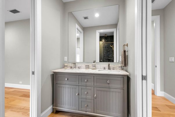 Bathroom, Interior, Recessed Lighting, Wood Texture Flooring