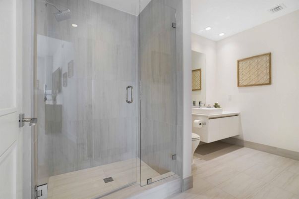 Bathroom, Glass Shower, Interior, Recessed Lighting