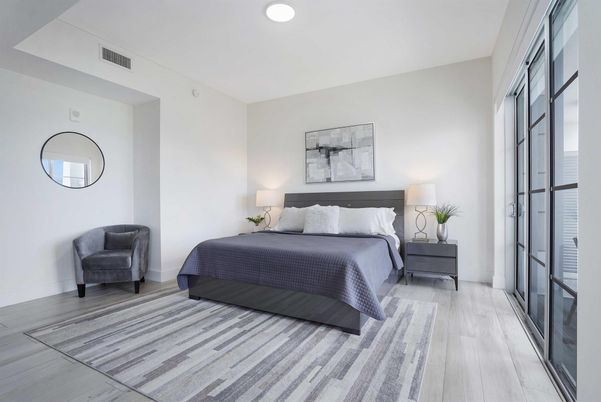 Bedroom, Interior, Recessed Lighting, Wood Texture Flooring