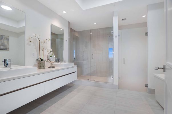 Bathroom, Dual Sink Vanities, Glass Shower, Interior, Recessed Lighting