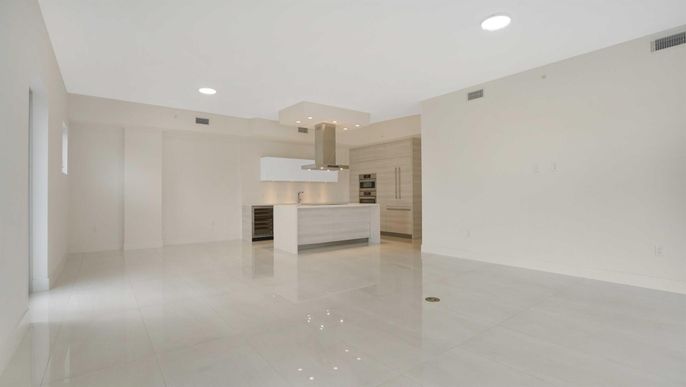 Empty room, Interior, Kitchen, Recessed Lighting