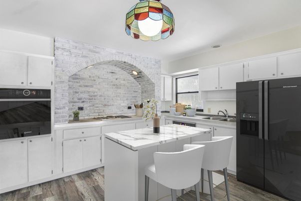 Interior, Kitchen, Stone Walls, Wood Texture Flooring