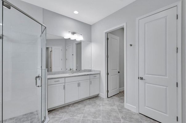 Bathroom, Dual Sink Vanities, Glass Shower, Interior, Recessed Lighting
