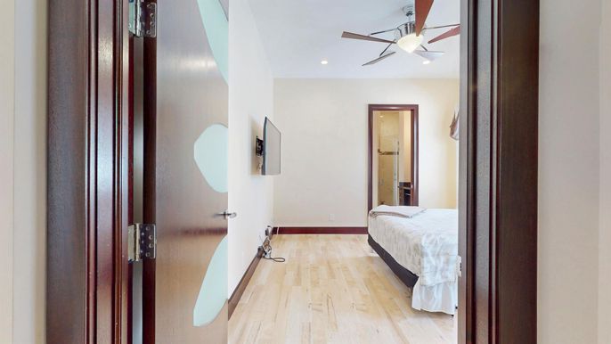 Bedroom, Interior, Recessed Lighting, Wood Texture Flooring