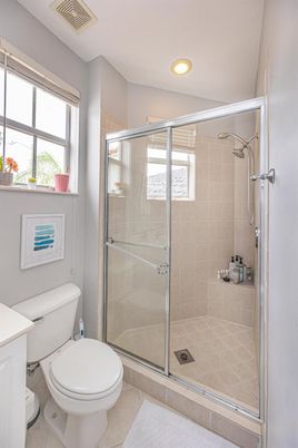 Bathroom, Glass Shower, Interior, Recessed Lighting