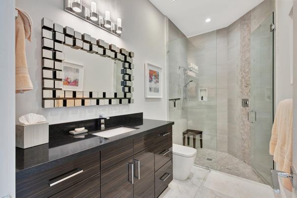 Bathroom, Glass Shower, Interior, Marble, Recessed Lighting