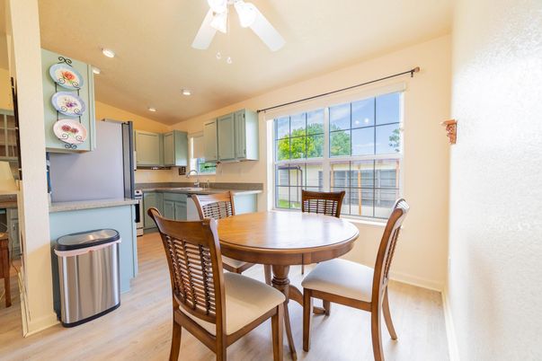 Dining room, Interior, Kitchen, Recessed Lighting, Wood Texture Flooring