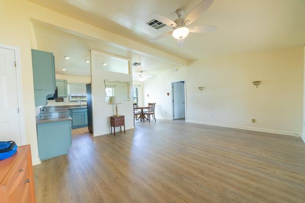 Dining room, Interior, Kitchen, Recessed Lighting, Wood Texture Flooring