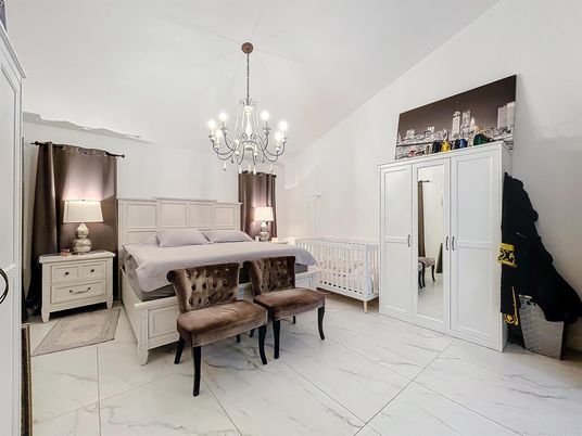 Bedroom, Chandelier, Interior, Marble