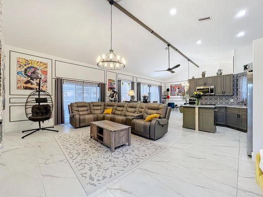 Interior, Kitchen, Living room, Marble, Pendant Lights, Recessed Lighting