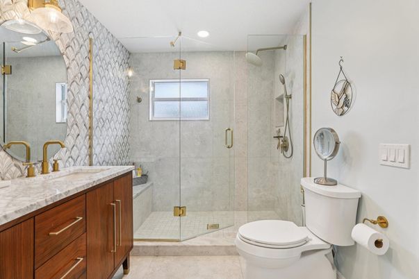 Bathroom, Glass Shower, Interior, Recessed Lighting