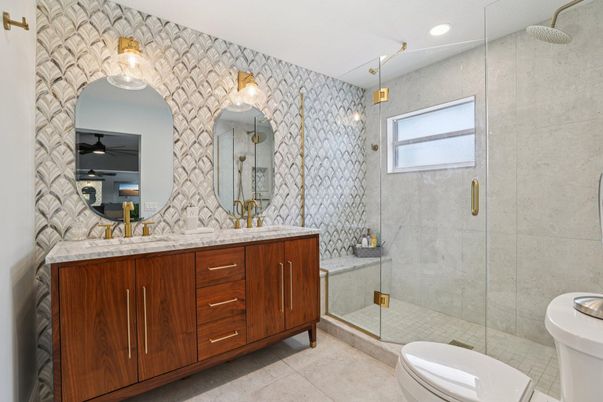 Bathroom, Glass Shower, Interior, Recessed Lighting