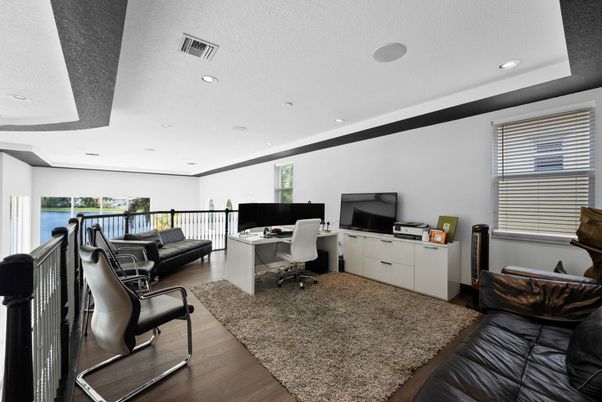 Home Office, Interior, Recessed Lighting, Water, Wood Texture Flooring
