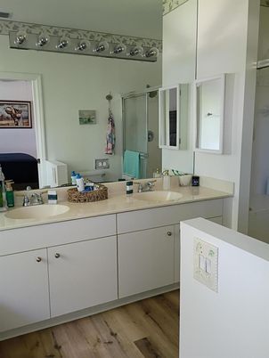 Bathroom, Dual Sink Vanities, Interior, Wood Texture Flooring