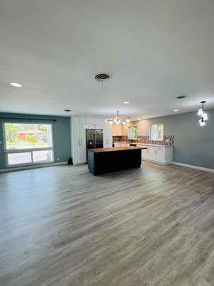 Interior, Kitchen, Pendant Lights, Recessed Lighting, Wood Texture Flooring