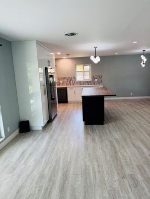 Interior, Kitchen, Pendant Lights, Recessed Lighting, Wood Texture Flooring