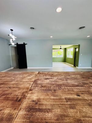 Empty room, Interior, Pendant Lights, Recessed Lighting, Wood Texture Flooring