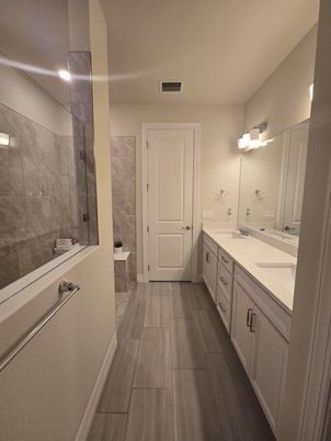 Bathroom, Dual Sink Vanities, Glass Shower, Interior, Recessed Lighting