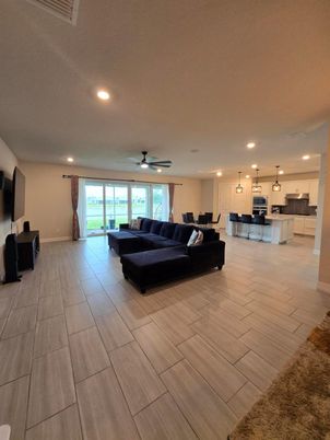 Interior, Kitchen, Living room, Pendant Lights, Recessed Lighting, Wood Texture Flooring